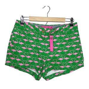 Macbeth Collection Cotton Green Pink FLAMINGO Print SHORTS Women's Small